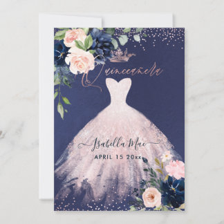 Quinceanera Blush Navy Blue Watercolor Blume Inv Einladung