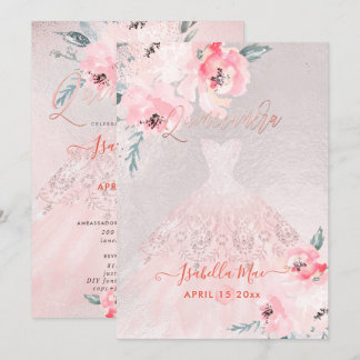 Quinceanera Blush Peongs+Gown Iridescent Bick Einladung