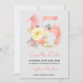 Quinceanera Blush Pink Aquarellblume 15 Save The Date (Vorderseite)