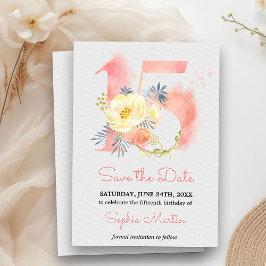 Quinceanera Blush Pink Aquarellblume 15 Save The Date