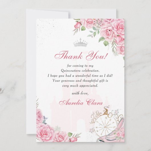 Quinceanera Blush Pink Bläserenkrone Danke Karte (Vorderseite)