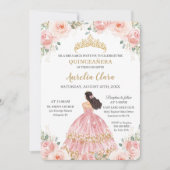 Quinceañera Blush Pink Bloral Prinzessin Geburtsta Einladung (Vorderseite)
