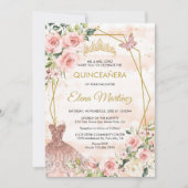 Quinceanera Blush Pink Blume Schmetterling Einladung (Vorderseite)