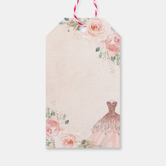 Quinceañera Blush Pink Blumenkleid Birthday Gefall Geschenkanhänger (Rückseite)