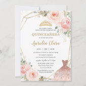Quinceañera Blush Pink Blumenkleid Birthday Invi Einladung (Vorderseite)