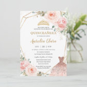 Quinceañera Blush Pink Blumenkleid Birthday Invi Einladung (Stehend Vorderseite)