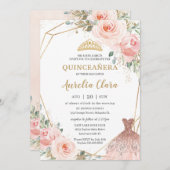 Quinceañera Blush Pink Blumenkleid Birthday Invi Einladung (Vorne/Hinten)
