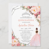 Quinceañera Blush Pink Blumenprinzessin Silver Inv Einladung (Vorderseite)