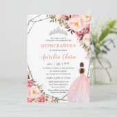 Quinceañera Blush Pink Blumenprinzessin Silver Inv Einladung (Stehend Vorderseite)