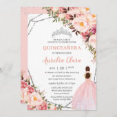 Quinceañera Blush Pink Blumenprinzessin Silver Inv Einladung (Vorne/Hinten)