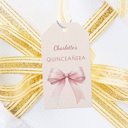 Quinceanera blush pink bow ivory DIY Geschenkanhänger