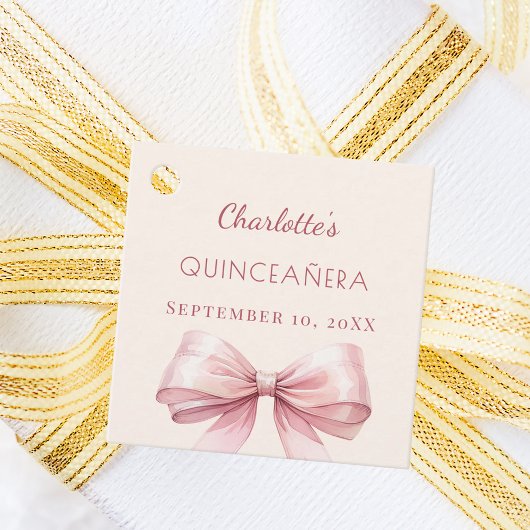 Quinceanera blush pink bow ivory DIY Geschenkanhänger