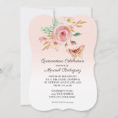 Quinceañera Blush Pink Butterfly w Blume Einladung (Vorderseite)