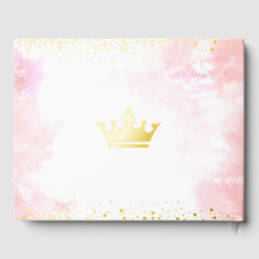 Quinceañera Blush Pink Crown Script Real Gold Foss Gästebuch (Rückseite)
