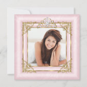 Quinceanera Blush Pink Damask Foto Gold Tiara 2 Einladung (Rückseite)