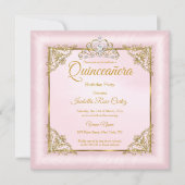 Quinceanera Blush Pink Damask Foto Gold Tiara 2 Einladung (Vorderseite)