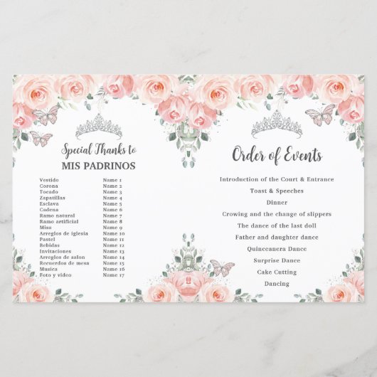 Quinceañera Blush Pink Floral Butterfisch Programm (Rückseite)
