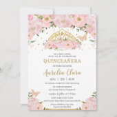 Quinceañera Blush Pink Floral Butterfliegen Tiara Einladung (Vorderseite)