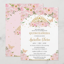 Quinceañera Blush Pink Floral Butterfliegen Tiara