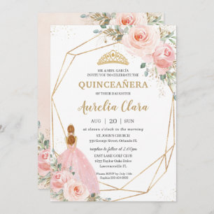 Quinceañera Blush Pink Floral Geometrie Geburtstag Einladung