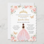 Quinceañera Blush Pink Floral Gold Kronenschmetter Einladung (Vorderseite)