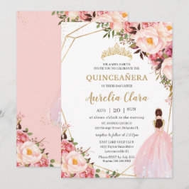 Quinceañera Blush Pink Floral Gold Prinzessin Einladung