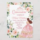 Quinceanera Blush Pink Floral Mexikanischer Geburt Einladung (Vorne/Hinten)
