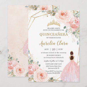 Quinceañera Blush Pink Floral Mis Quince Anos Inv Einladung