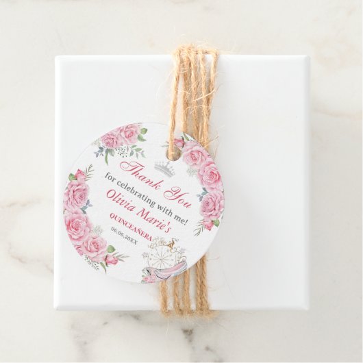 Quinceanera Blush Pink Floral Silver Crown Geschenkanhänger (Beispiel)