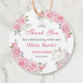 Quinceanera Blush Pink Floral Silver Crown Geschenkanhänger (Rückseite)