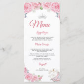 Quinceanera Blush Pink Floral Silver Crown Menükarte (Vorderseite)