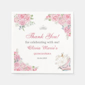 Quinceanera Blush Pink Floral Silver Crown Serviette (Vorderseite)