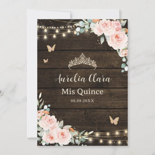 Quinceañera Blush Pink Floral verzauberter Wald Einladung (Rückseite)