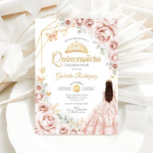 Quinceanera Blush Pink Gold Blumenkleid