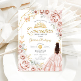 Quinceanera Blush Pink Gold Blumenkleid Einladung