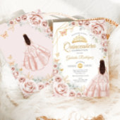 Quinceanera Blush Pink Gold Blumenkleid Einladung