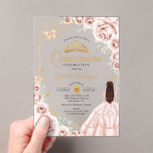 Quinceanera Blush Pink Gold Floral Dress Acryleinladungen (Insitu (Handheld))