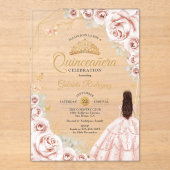 Quinceanera Blush Pink Gold Floral Dress Acryleinladungen (Vorderseite)
