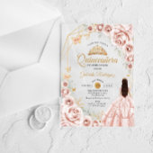 Quinceanera Blush Pink Gold Floral Dress Acryleinladungen