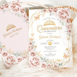Quinceanera Blush Pink Gold Floral Einladung