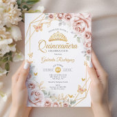 Quinceanera Blush Pink Gold Floral Einladung