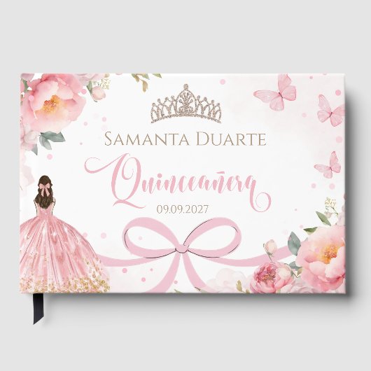 Quinceañera Blush Pink Gold Gästebuch (Vorderseite)