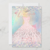 Quinceanera Blush Pink Gown Holographic Glitzer Einladung (Vorderseite)