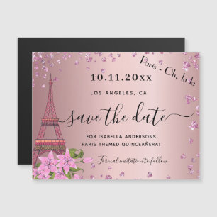 Quinceanera Blush Pink Paris speichern Datums-Magn Magnetkarte