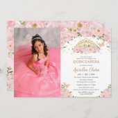 Quinceañera Blush Pink Princess Crown Foto Einladung (Vorne/Hinten)