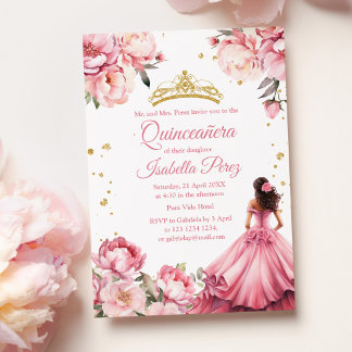 Quinceanera Blush Pink Princess Dress Tiara Einladung