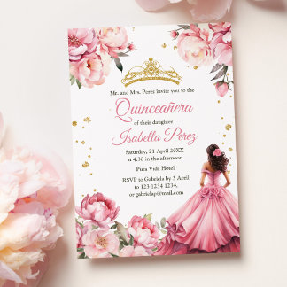 Quinceanera Blush Pink Princess Dress Tiara Einladung