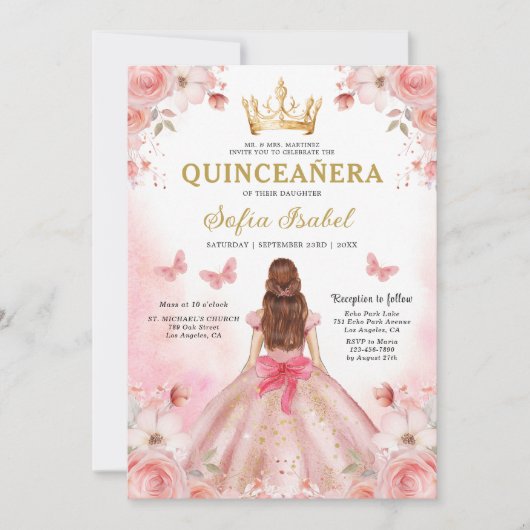 Quinceañera Blush Pink QR-Code Einladung (Vorderseite)