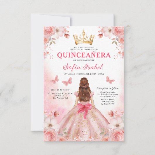 Quinceañera Blush Pink QR-Code Einladung (Vorderseite)
