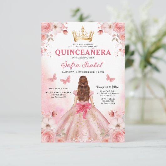 Quinceañera Blush Pink QR-Code Einladung (Stehend Vorderseite)